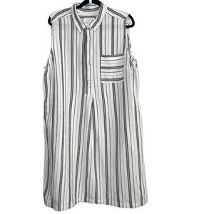 Liz Claiborne Black and White Striped Linen Blend Sleeveless Dress With Pockets